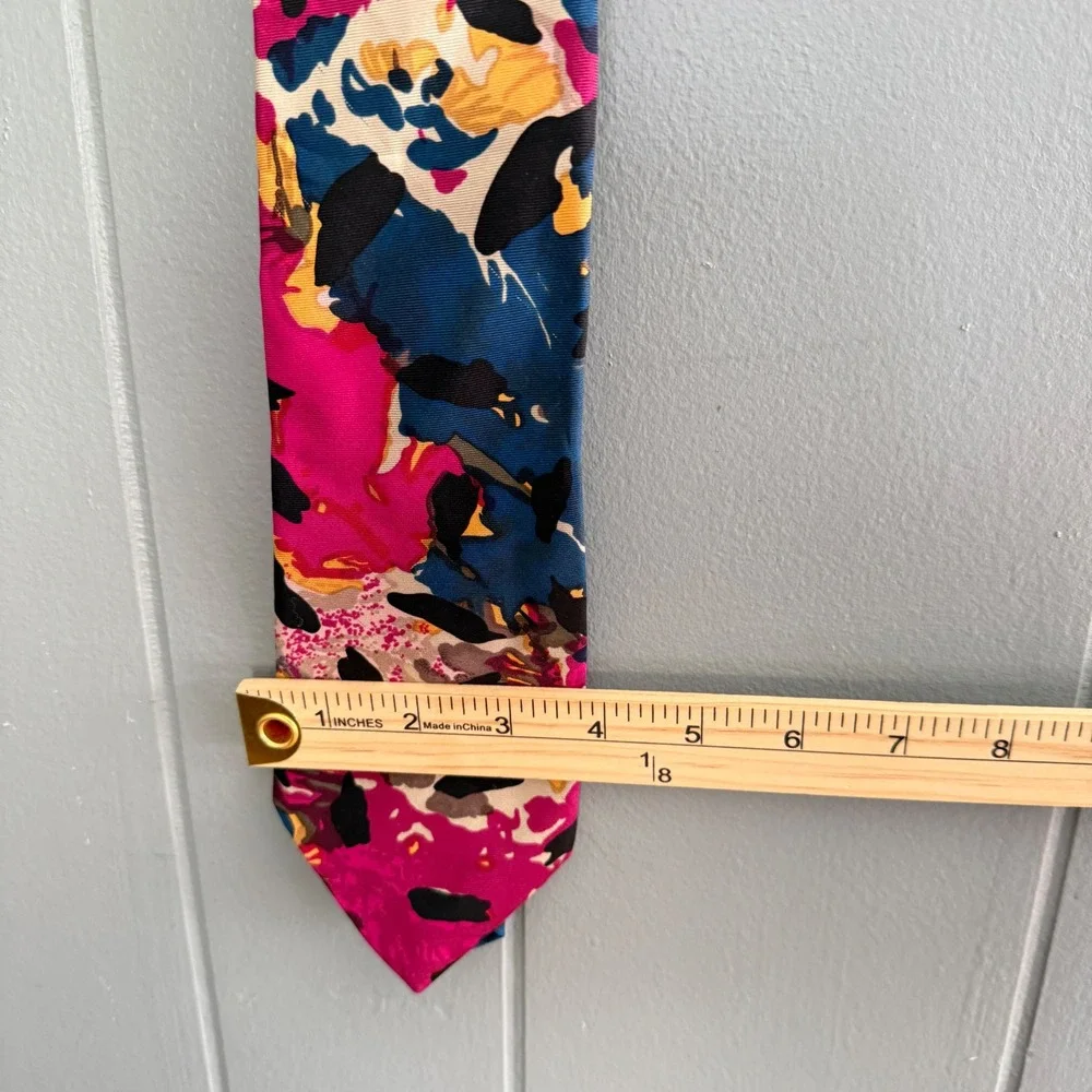 Hardy Amies Savile Row Silk Tie Vintage 80s Abstract Floral Pink Blue Gold Black